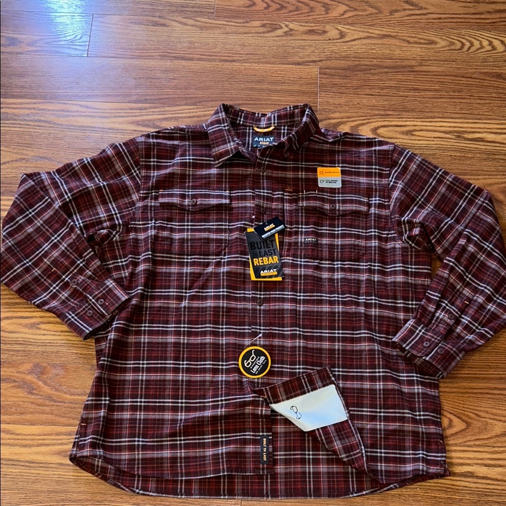 NWT Ariat Men's Rebar™ Flannel DuraStretch™ Long Sleeve Work XXL Shirt